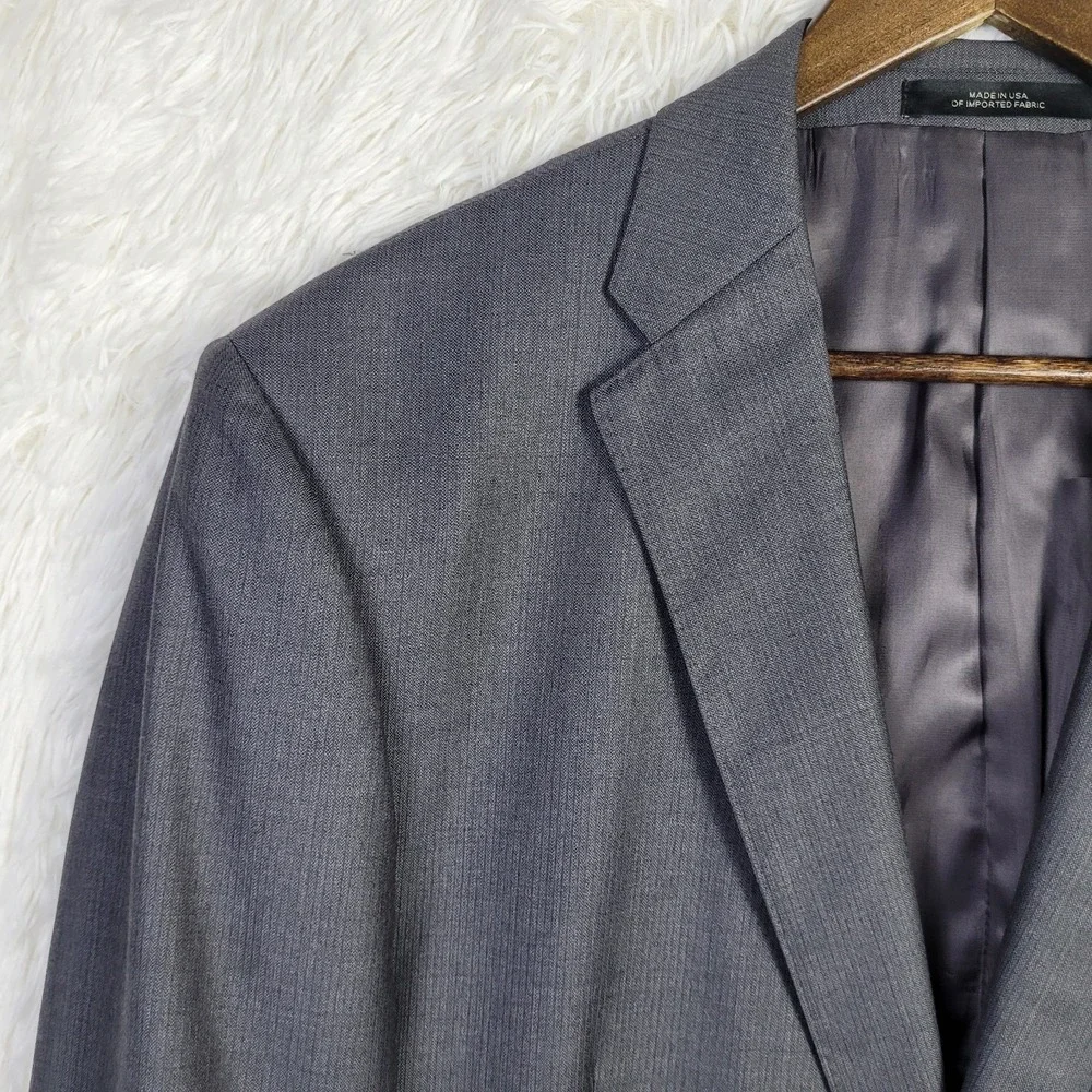 Saks Fifth Avenue BLACK Ermenegildo Zegna Grey Wool Suit Jacket Blazer 44L